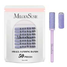 MelodySusie 50 Pcs Nail Drill Bits Small Sanding Bands With 3.1mm Mandrel Bit, 180 Grit Samll Snading Bands For Acrylic Nails Gel Manicures And Pedicure, Purple - 180 粒度 - 紫色 - 查看 1