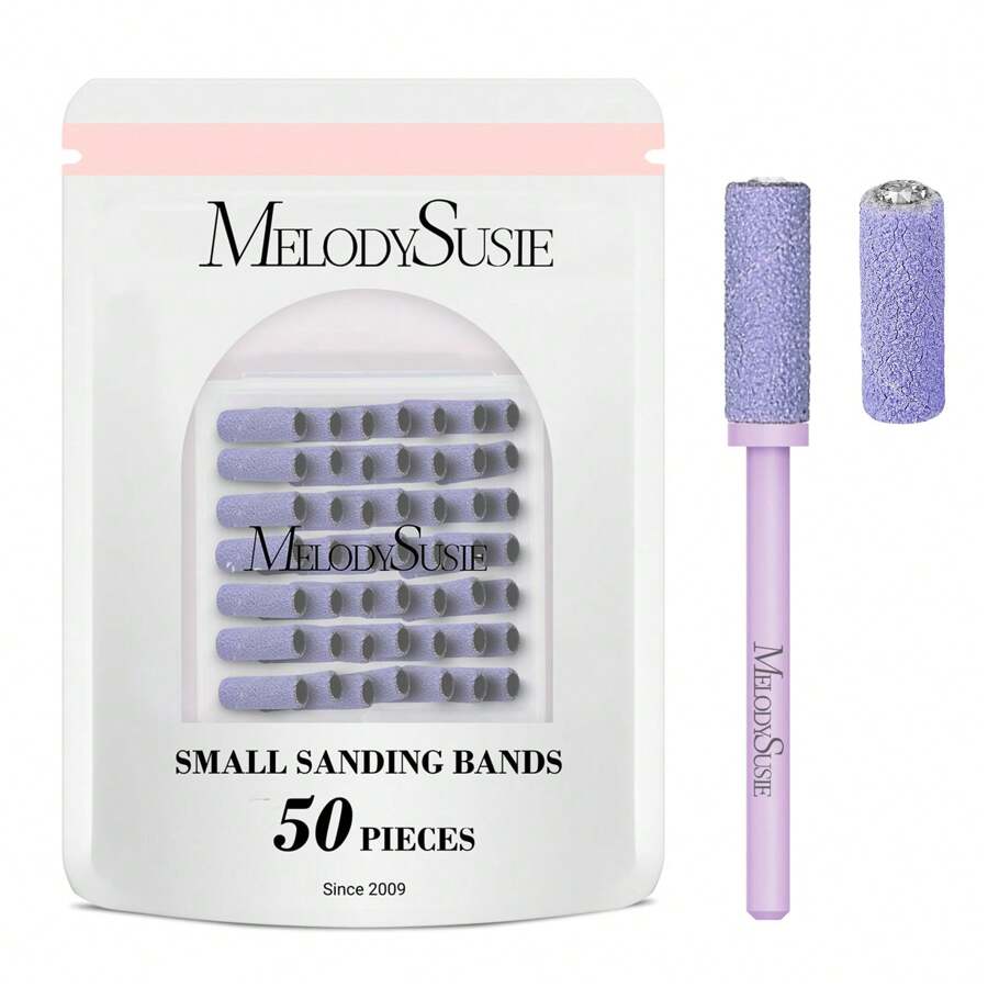 MelodySusie 50 Pcs Nail Drill Bits Small Sanding Bands With 3.1mm Mandrel Bit, 180 Grit Samll Snading Bands For Acrylic Nails Gel Manicures And Pedicure, Purple - 180 粒度 - 紫色 - 查看 1