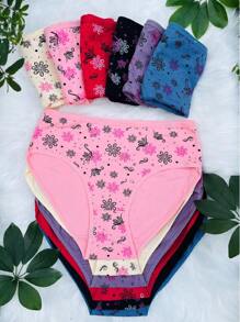 12Pcs Super Comfortable Women Panties High Density Breathable Moisture Wicking Stretchy Intimates Plus Size Cotton Briefs Stylish Prints Assorted Colors Womens Everyday Lingerie Underwear(6 Color Random Delivery) - 彩色 - 查看 2