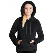 City Comfort Fleece Hoodie Soft Fluffy Hooded Pullover Gift - Black - View 1