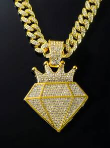 2 pièces Chaîne de 13 mm avec pendentif diamant en forme de couronne, collier bling pailleté hip hop pour hommes et femmes, coffret cadeau inclus