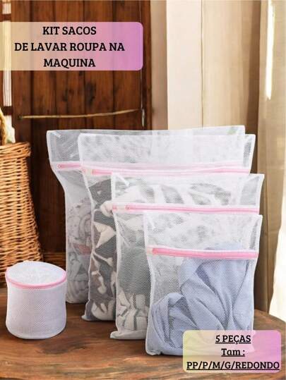 Saco Protetor de lavar roupa na máquina 5 tamanhos Com Zíper Roupas Delicadas Intima