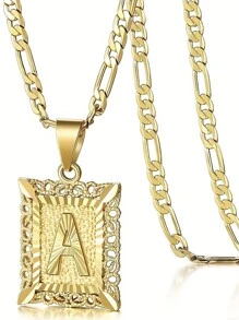 Collar colgante con inicial para mujeres y hombres, collar con monograma de letra mayúscula cuadrada, collar con cadena de con alfabeto de A a Z para mujeres y hombres