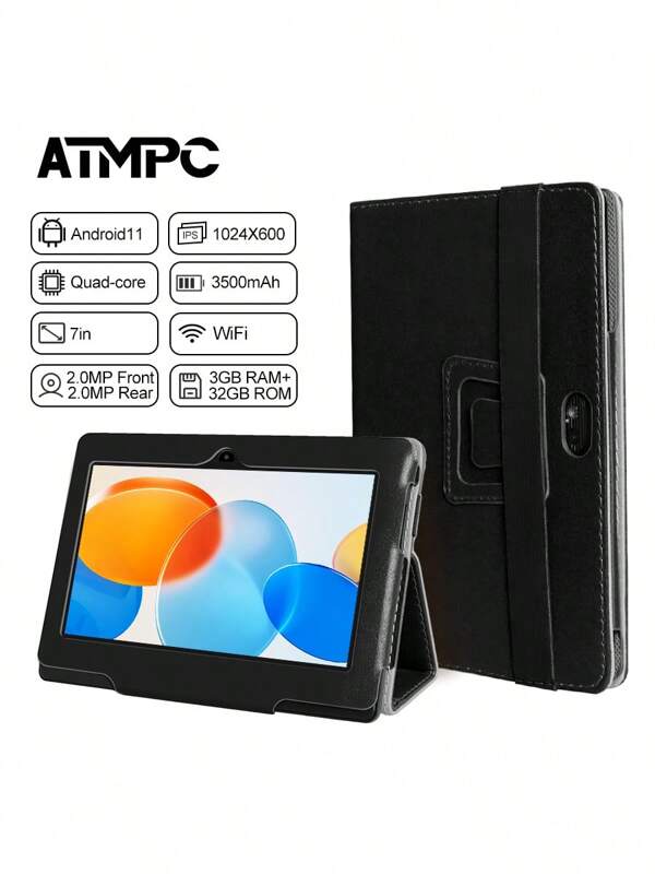 Tablet ATMPC da 7", Android 11, Tablet PC da 3 GB RAM + 32 GB ROM, processore Quad Core, display IPS HD, doppia fotocamera, WIFI, 128 GB espandibile