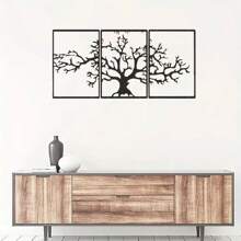 CIF BUY 3 件套金属树墙饰套装 - 无框铁艺装饰，适用于客厅、电视背景和门廊，适用于现代家居装饰、家居装饰、房间装饰、卧室装饰、浴室装饰、防水、防锈且耐用、墙面装饰、生日礼物、厨房、坚固且不褪色、节日必需品 - 黑色 - 查看 9