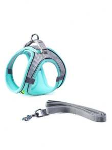 Dog Collar Harness Leash For Dogs Dog Puppies And Cats Pet Vest With Leash Nylon Mesh - 藍色 - 查看 2