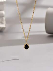 1 chiếc vòng cổ mặt dây chuyền bằng thép không gỉ hình giọt nước màu vàng dành cho nữ, trang sức thời trang, mạ vàng 18K - màu đen - Xem 2