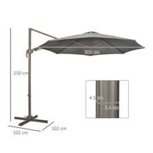 Outsunny 3(M) Cantilever Parasol 360° Rotation Roma Umbrella Hanging Sun Shade With Aluminium Frame, Tilt Crank, 8 Ribs And Cross Base, Dark Grey - Dark Grey - View 5