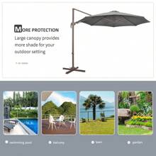 Outsunny 3(M) Cantilever Parasol 360° Rotation Roma Umbrella Hanging Sun Shade With Aluminium Frame, Tilt Crank, 8 Ribs And Cross Base, Dark Grey - Dark Grey - View 7