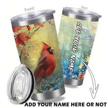 1 件 20 盎司个性化玻璃杯 DIY 带名字文字，不锈钢定制旅行玻璃杯，带有特殊鸟类照片设计，带盖和吸管的隔热双层玻璃杯，使用家人、夫妻、孩子、朋友、宠物的名字的保冷隔热夏季咖啡水瓶，妻子送给丈夫的个性化礼物，生日礼物，女儿儿子孩子在父亲节送给爸爸的最佳礼物，定制咖啡杯，带有最佳爸爸文字的咖啡杯