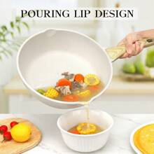 GiPP Nonstick Deep Frying Pan - 24/28/30CM Granite Saute Pan With Lid, Pour Spout And Stay-Cool Handle, Non Stick Skillet Cooking Pan Induction Cookware, PFOS/PFOA Free, For All Hob Types (White) - White - View 4