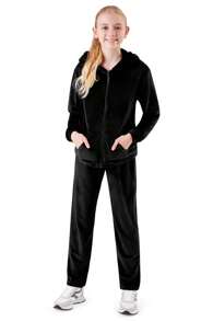 City Comfort Tracksuit Set 2 Piece Velour Hoodie And Bottoms Lounge - Black - View 1