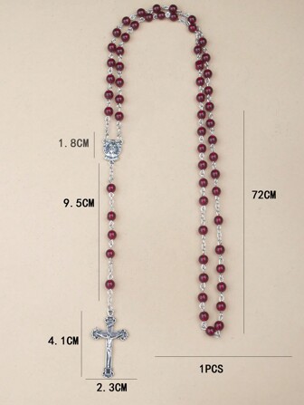 1 pieza Collar con cruz de la Virgen María hecho a mano con cuentas de vidrio burdeos elegante de alta calidad, estilo europeo y americano, adecuado para uso diario unisex