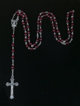 1 Stück hochwertiger eleganter handgemachter Jungfrau Maria Kreuz Halskette mit burgunderfarbenen Glasperlen im Stil von Europa und Amerika, unisex geeignet für den täglichen Gebrauch