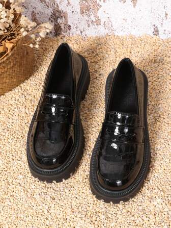 New Thick Bottom Platform Black Pointy Toe Wedge Loafers, Lace Up Oxford Style Chunky Low Heel Bowknot Slip On Casual Shoes For Women, Autumn/Spring