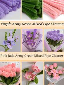 426pcs/Set Macaron Color Twist Sticks,Tulip Craft Kit With DIY Bouquet Tools - Includes Light Pink & Army Green Pipe Cleaners, Dark Green Tape, And Glue Sticks, DIY Accessories Creative Hand Tools, Craft Supplies Decoration - Perfect For Beginners, Ideal Gift For Holidays,Valentine's Day Gift