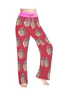 [DIY] Pantalones de pijama divertidos personalizados para mujer, personalización de foto de retrato, regalos creativos, retratos grandes y tontos de foto reemplazada, tela ligera, transpirable y suave, regalos para amigos/amantes/parejas, regalos de fiesta/cumpleaños