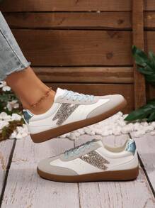 2026 New Popular HK Style Women's White Shoes, Thick Sole, Platform, Versatile Casual Sneakers For Spring/Autumn - 金色 - 查看 2