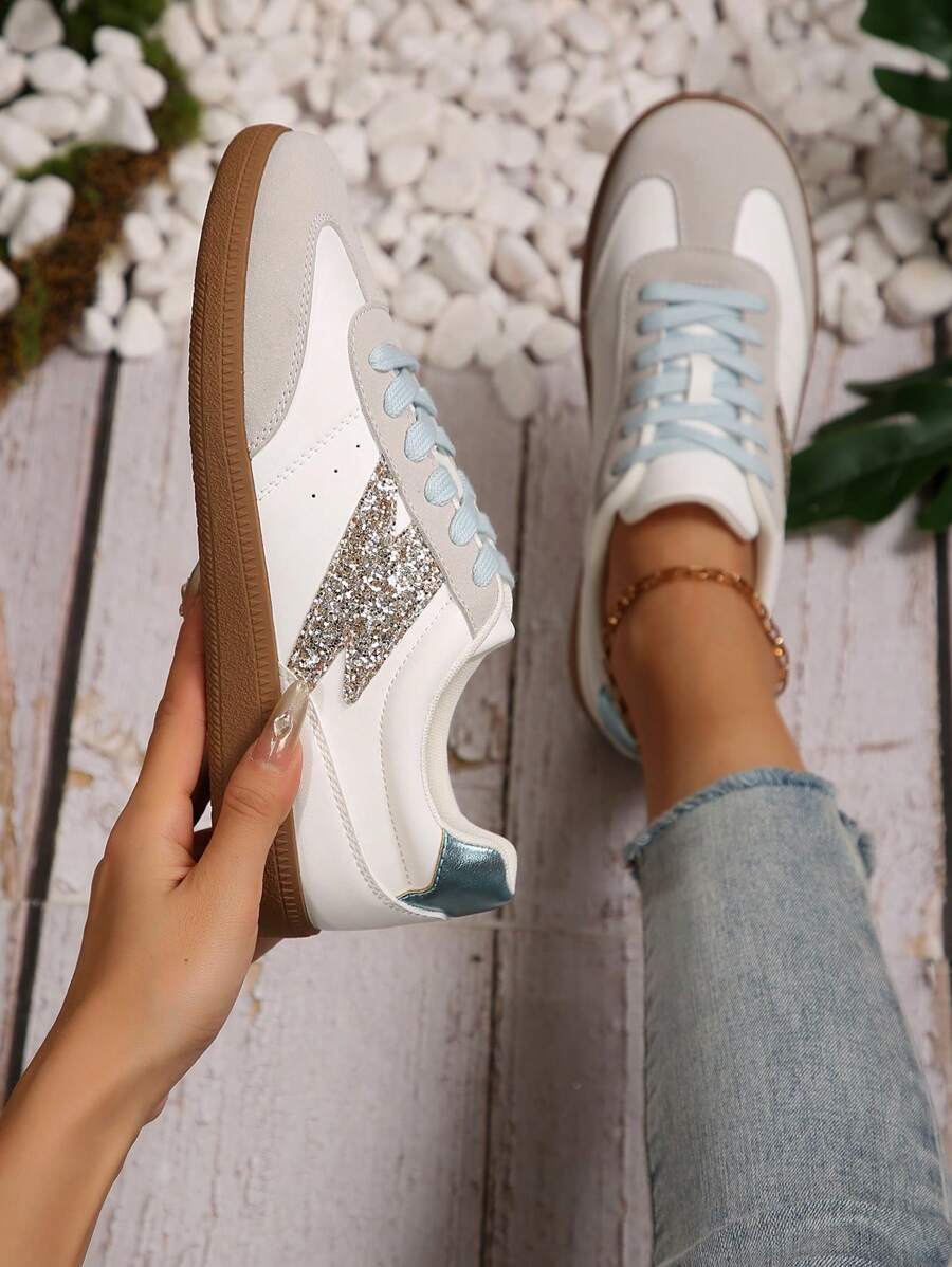 2026 New Popular HK Style Women's White Shoes, Thick Sole, Platform, Versatile Casual Sneakers For Spring/Autumn - 金色 - 查看 1