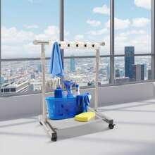 Broom And Mop Holder Cleaning Supplies Organizer Mop Organizer Height Adjustable 34.3-51.2in Freestanding Broom Holder W/4 Lockable Universal Wheels 5 Slots 6 Hooks For Home Restaurant Hotel