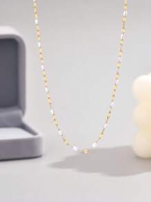 LIEBEIRIS 1pc 18k Gold Plated Simple White Oil Drop Stainless Steel Necklace, Suitable For Daily Wear And Gift For Women