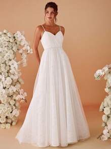 Solid Zip Back Cami Wedding Dress White Elegant Bridal Dress - White - View 5