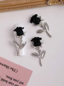 10pcs/Pack Rose Flower Pendant Nail Accessories Y2K Color Nail Decoration, Personalized Alloy Flower Nail Jewelry 3D Simulation Flower Nail Decoration, Red And Black Pink Personalized Nail Decoration, Suitable For Nail Salons And Personal Use