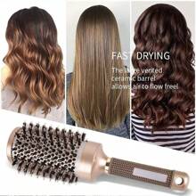 1pc Gold Curling Hair Brush, Professional Salon Styling Comb, Anti-Static Heat-Resistant Aluminum Ceramic Styling Brush, Suitable For All Hair Types