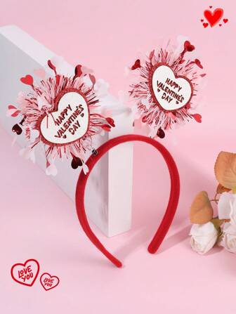 1pc Happy Valentine's Day Headband For Girls Sparkling Red Glitter Hairband Celebrating Hair Hoop Heart Tinsel Headdress Fashion Valentine's Day Gift Headwear Kids Hair Accessories