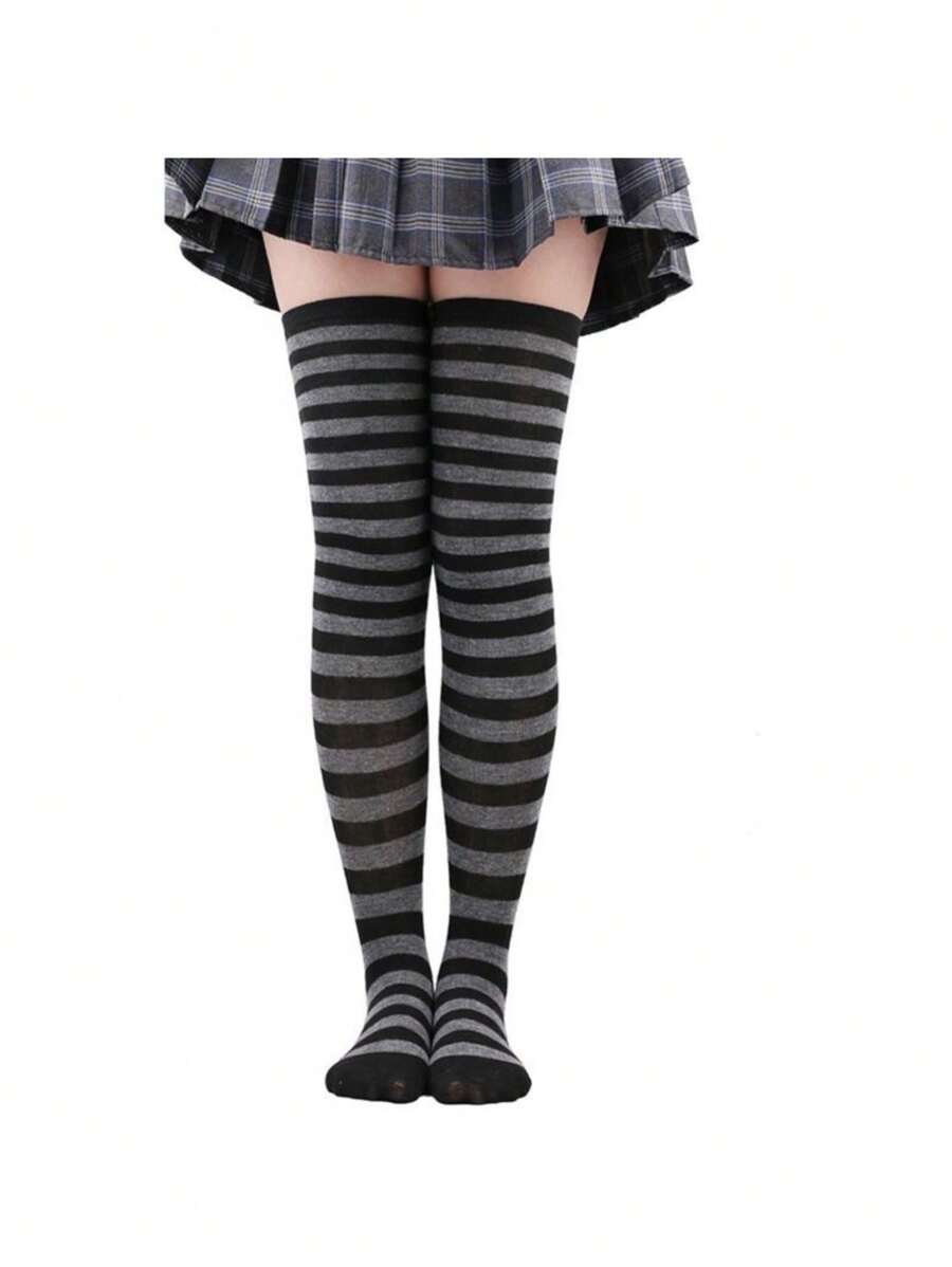 Multicolor Striped 7/8 Socks - Unique And Comfortable Style - Gris - Ver 1