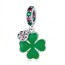 bamoer 1 pièce Pendentif Charm Arbre de Vie Argent Sterling 925 Vert avec Trèfle à Quatre Feuilles Chanceux et Perles Zirconia, Compatible avec Bracelet et Collier Originaux, Cadeau de Bijouterie DIY
