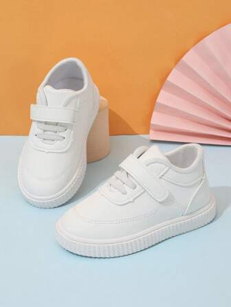 Toddler Boys' Casual Plain White Sports Shoes, Flat Shoes For Spring/Autumn, Sports, Party, Holiday, Hook And Loop Elastic