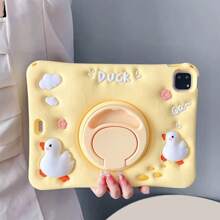 1pc Cute 3D Duck Design Shockproof Full Coverage Soft Silicone Protective Case With 360 Degree Rotating Stand Compatible With IPad/ Tablets