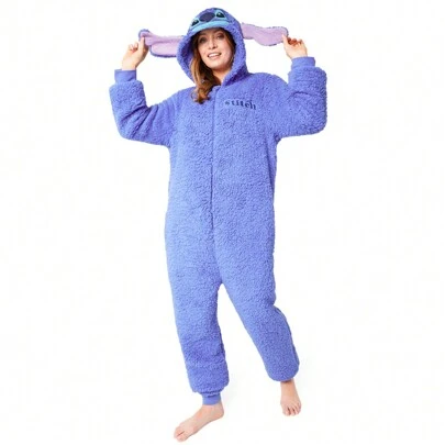 Disney Stitch Fleece Onesie Hooded Cosy Lounge Wear Fluffy Nightwear Gift