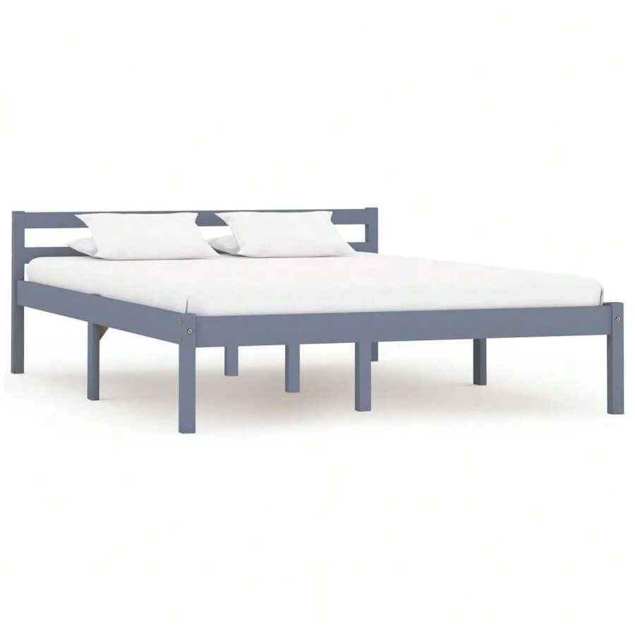 Solid Pine Wood Bed Frame Grey 140x200 Cm For Comfort And StyleRoom Decor - Grey - View 1