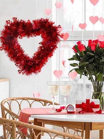 1/2 piezas Guirnalda con forma de corazón para el Día de San Valentín, guirnalda de alambre de metal rojo decorada con corazones de papel de aluminio, se puede colgar en el Día de San Valentín, boda, puerta principal, pared, ventana, repisa de la chimenea para decoración