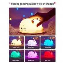 1 pieza Luz nocturna linda de gato, lámpara LED de diseño de gato de dibujos animados con control táctil, juguete antiestrés de tacto suave, ideal para decoración del hogar y regalo de cumpleaños, funciona con pilas