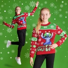 Disney Stitch Knitted Christmas Jumper Cosy Funny Xmas Sweater - Red - View 4