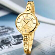 Relógio Feminino de Moda CURREN, Marca de Luxo, Clássico, para Mulheres e Meninas, Pulseira de Aço Inoxidável, Simples, Original, À Prova d'Água, Elegante, Presente Feminino, 9097L