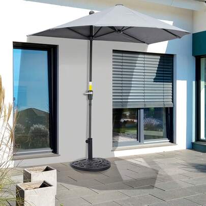  Outsunny 9kg Resin Half Round Parasol Base Umbrella Stand Garden Outdoor Accessories - Adjustable Coupler Suitable Umbrella Rod: Φ3.8cm, Φ4.8cm