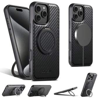  Suteni 强磁兼容 MagSafe 无线充电壳 360° 旋转圆环支架 PU 皮革手机壳兼容 16 Pro Max 15 Plus 14 13 12 适用于 Galaxy S25 Ultra S24 S23 S22 Pixel 10 Pro XL 9A 8 7 6 防水防震防摔防刮