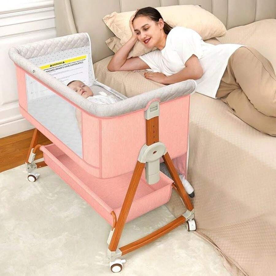 Portable Baby Bassinet – 3-In-1 Bedside Sleeper With Mosquito Net & Adjustable Height