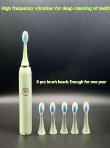 1pc Rechargeable Electric Toothbrush With 6 Brush Heads, Adult Electric Toothbrush (Battery Not Included) - Green - View 4