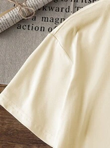 Tween 女童休闲图案印花圆领短袖 T 恤，夏季上衣 - 杏色 - 查看 3