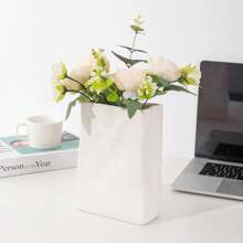 褶皱纸袋形陶瓷花瓶，大容量插花，书架装饰，适合家居装饰，卧室装饰，办公室和学生，最佳情人节和礼物（白色）礼物生日毕业 - 彩色 - 查看 11