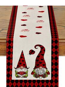 1 szt. Bieżnik na stół z motywem biedronki i krasnala na Walentynki, flaga na stół do dekoracji domu na Walentynki, artykuły na imprezy wewnątrz i na zewnątrz, dekoracja pokoju, nadaje się do dekoracji kuchni w domu na Walentynki i dekoracji na imprezę świąteczną - Wielokolorowe - Zobacz 7