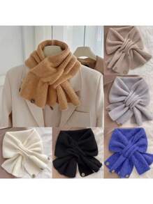 1PC Knitted Short Cross Scarf Solid Color Neck Warmer Winter Warm Fake Collar Women - Multicolor - View 2