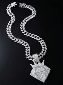 2 pièces Chaîne de 13 mm avec pendentif diamant en forme de couronne, collier bling pailleté hip hop pour hommes et femmes, coffret cadeau inclus