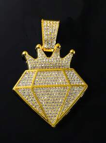 2 pièces Chaîne de 13 mm avec pendentif diamant en forme de couronne, collier bling pailleté hip hop pour hommes et femmes, coffret cadeau inclus