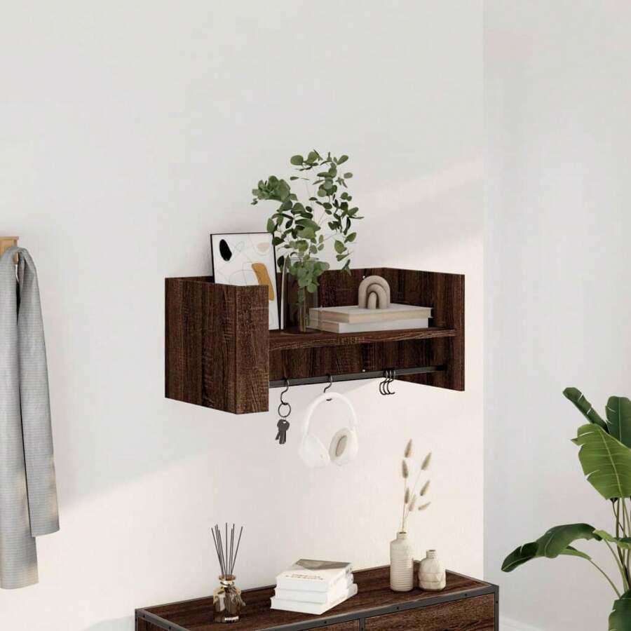 Stylish Brown Oak Wall Shelf 70.5x35x30.5 Cm Durable Engineered Wood Storage Solution - Brown - View 1